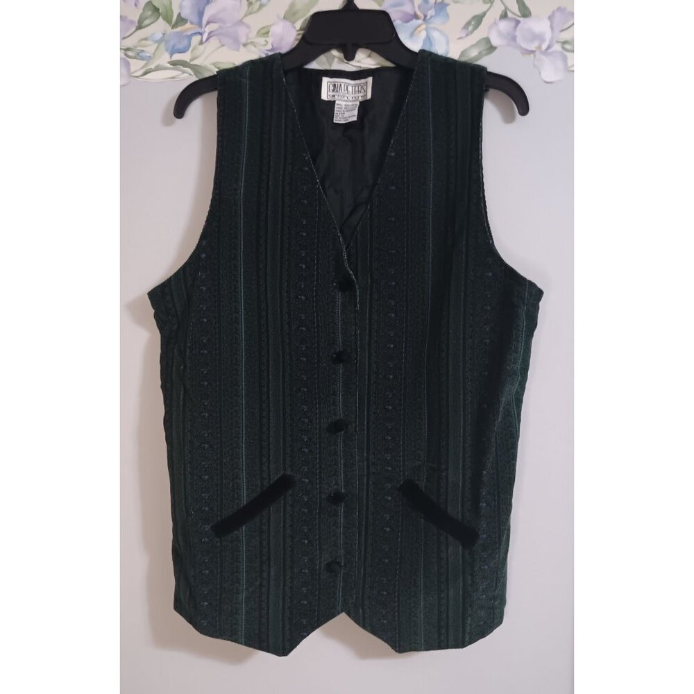 Gina Peters Medium Green Corduroy Vintage Rigged Classic Cottage Button Vest